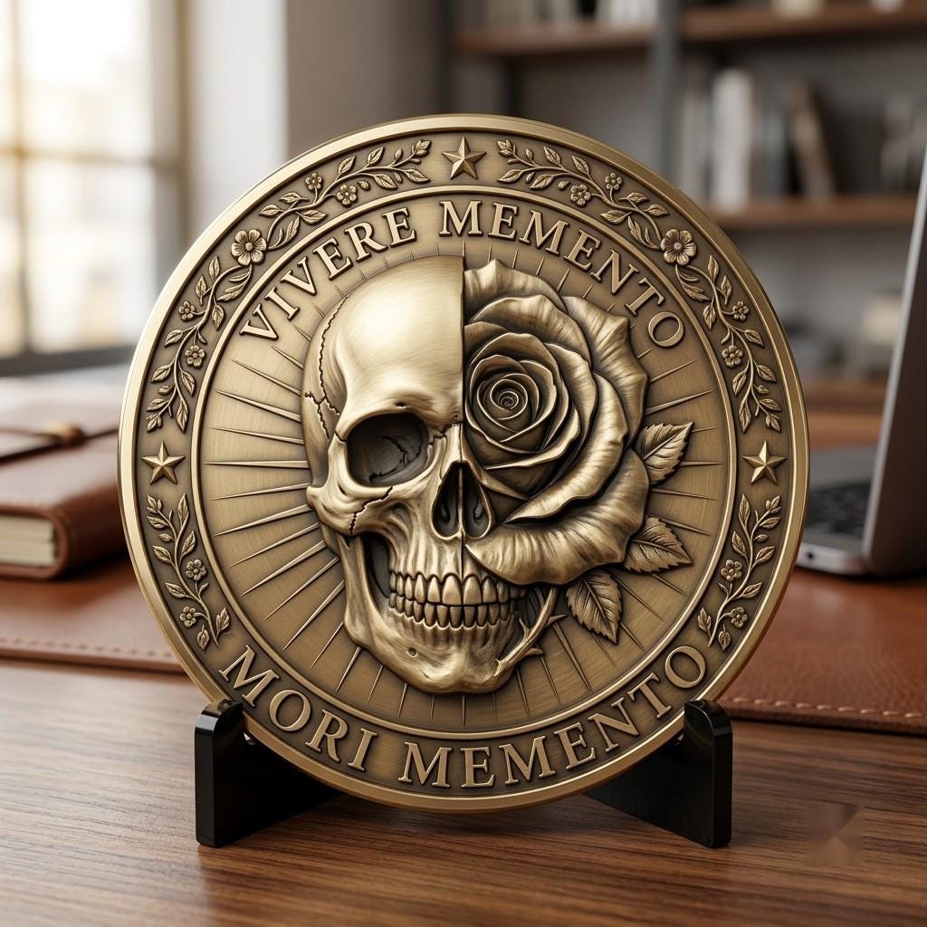 Memento Mori Stoic Skull Depth Map, Laser Engraving Challenge Coin Design