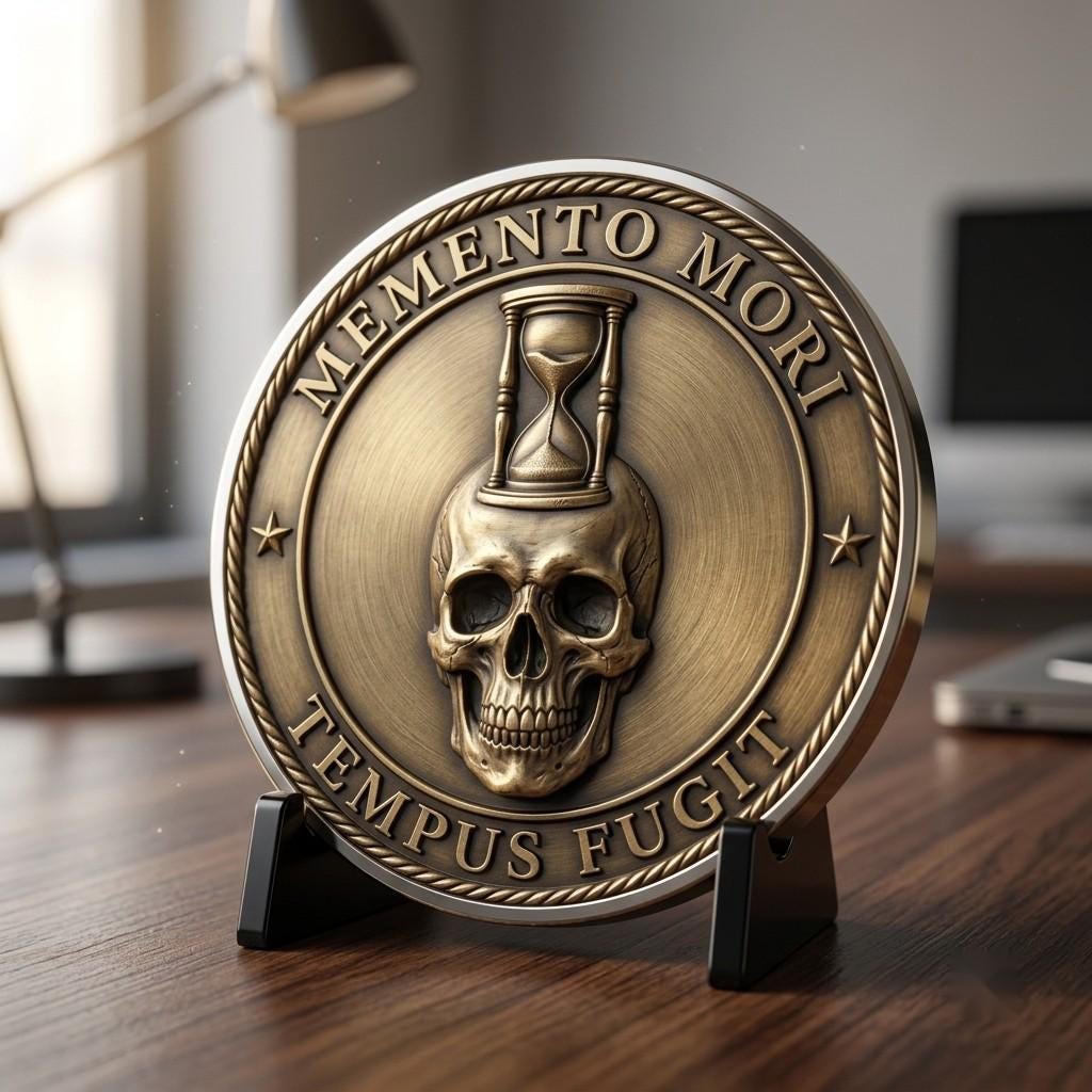 Memento Mori Stoic Skull Depth Map, Laser Engraving Challenge Coin Design