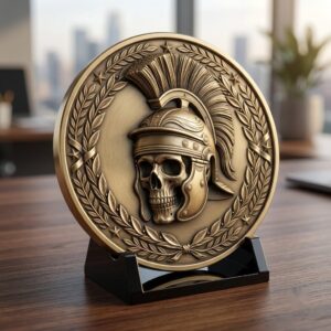 Memento Mori Stoic Skull Depth Map, Laser Engraving Challenge Coin Design