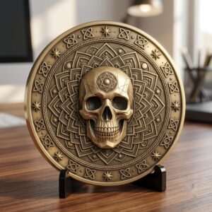 Memento Mori Stoic Skull Depth Map, Laser Engraving Challenge Coin Design