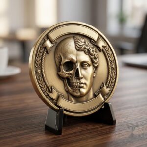 Memento Mori Stoic Skull Depth Map, Laser Engraving Challenge Coin Design