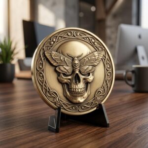 Memento Mori Stoic Skull Depth Map, Laser Engraving Challenge Coin Design
