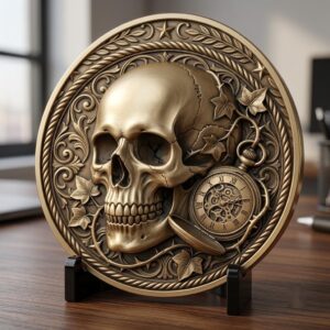 Memento Mori Stoic Skull Depth Map, Laser Engraving Challenge Coin Design