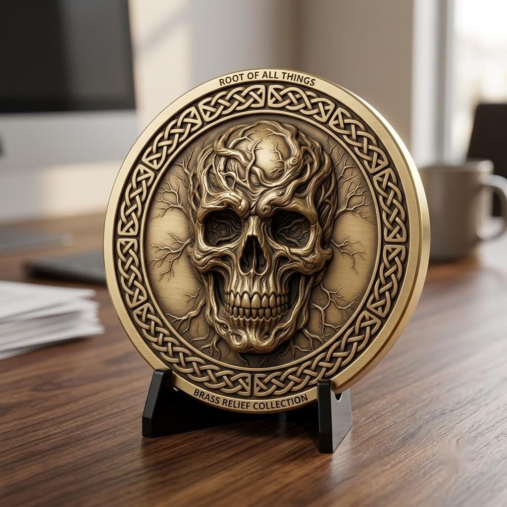 Memento Mori Stoic Skull Depth Map, Laser Engraving Challenge Coin Design