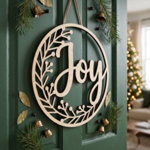 Minimalist Christmas Door Sign, Modern Geometric Pine Tree Scandi Winter Decor