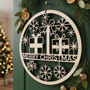 Minimalist Christmas Door Sign, Modern Geometric Pine Tree Scandi Winter Decor