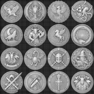 Mythic Bestiary Coin Engraving PNG, Detailed Monster Laser Depth Map Bundle