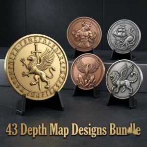 Mythical Beast Coin Engraving Depth Map, Fantasy Relief File Bundle