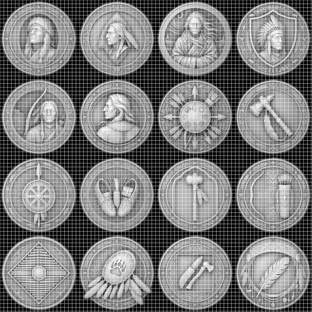 Native American Warrior Challenge Coin, 3D Relief Depth Map for Laser Engraving