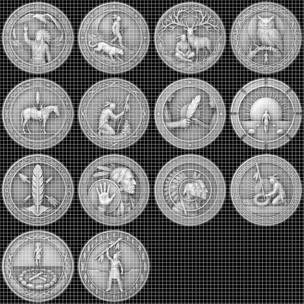 Native American Warrior Challenge Coin, 3D Relief Depth Map for Laser Engraving