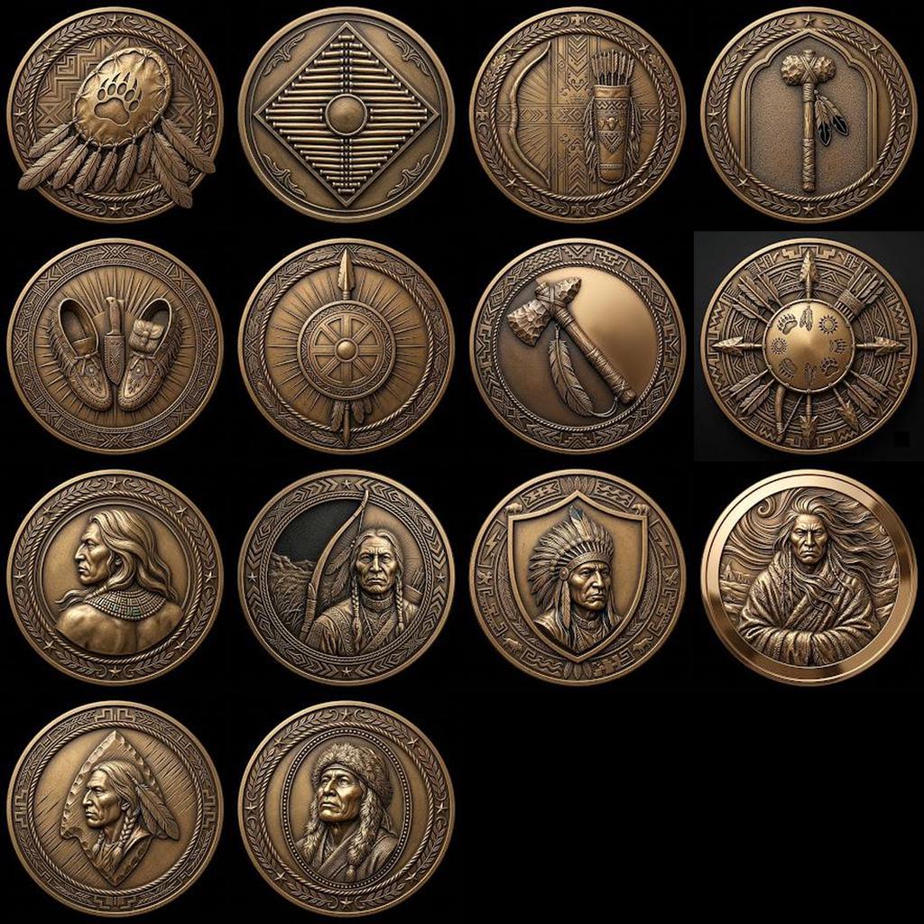 Native American Warrior Challenge Coin, 3D Relief Depth Map for Laser Engraving