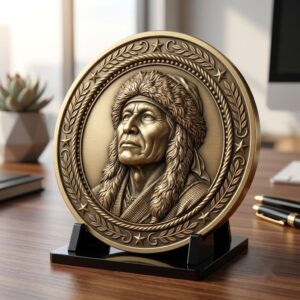 Native American Warrior Challenge Coin, 3D Relief Depth Map for Laser Engraving
