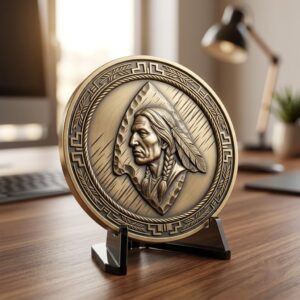 Native American Warrior Challenge Coin, 3D Relief Depth Map for Laser Engraving