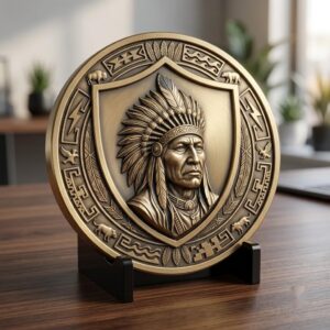Native American Warrior Challenge Coin, 3D Relief Depth Map for Laser Engraving