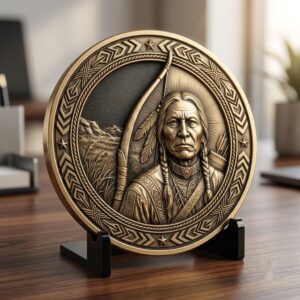 Native American Warrior Challenge Coin, 3D Relief Depth Map for Laser Engraving