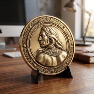 Native American Warrior Challenge Coin, 3D Relief Depth Map for Laser Engraving