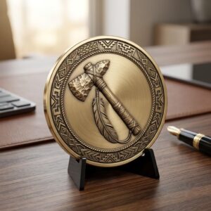 Native American Warrior Challenge Coin, 3D Relief Depth Map for Laser Engraving