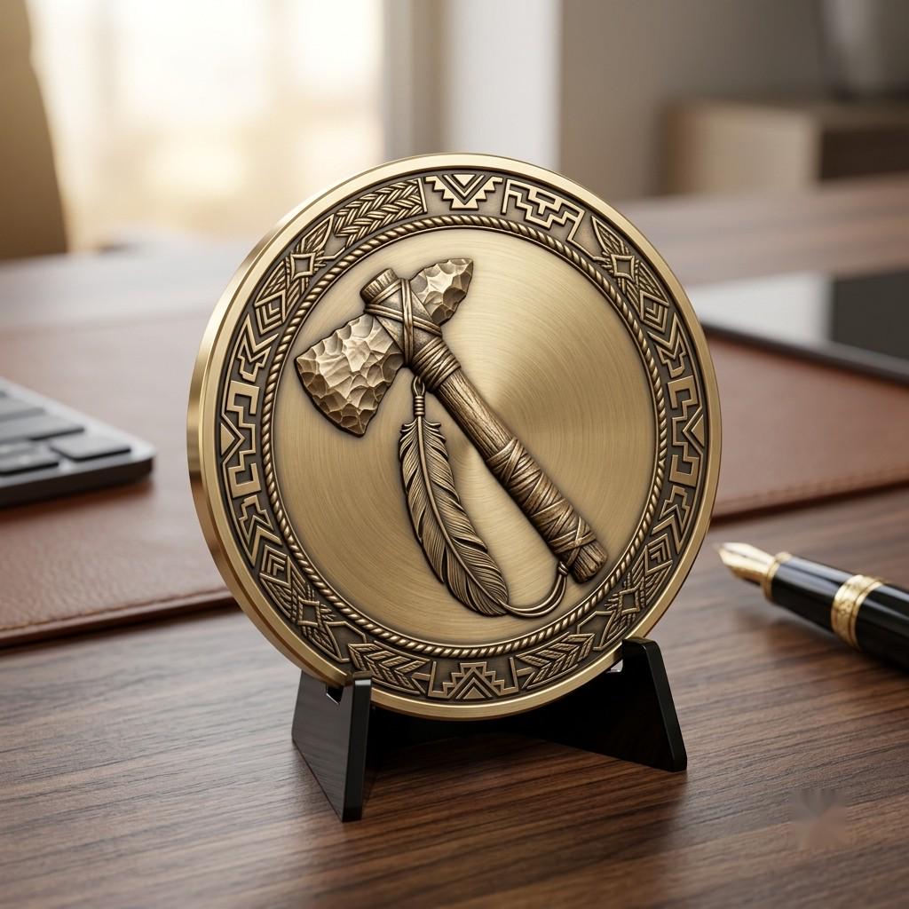 Native American Warrior Challenge Coin, 3D Relief Depth Map for Laser Engraving