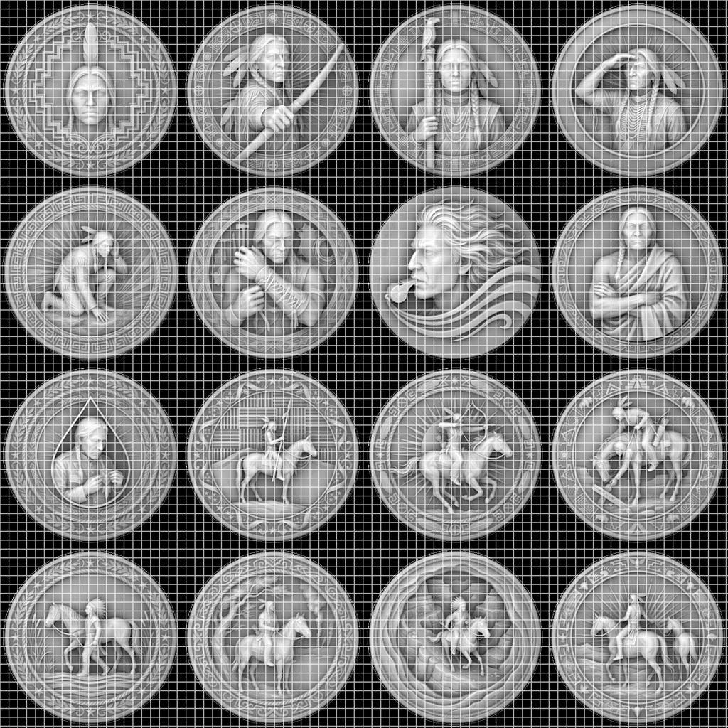 Native American Warrior Depth Map, Laser Engraving PNG, Coin Relief Portrait