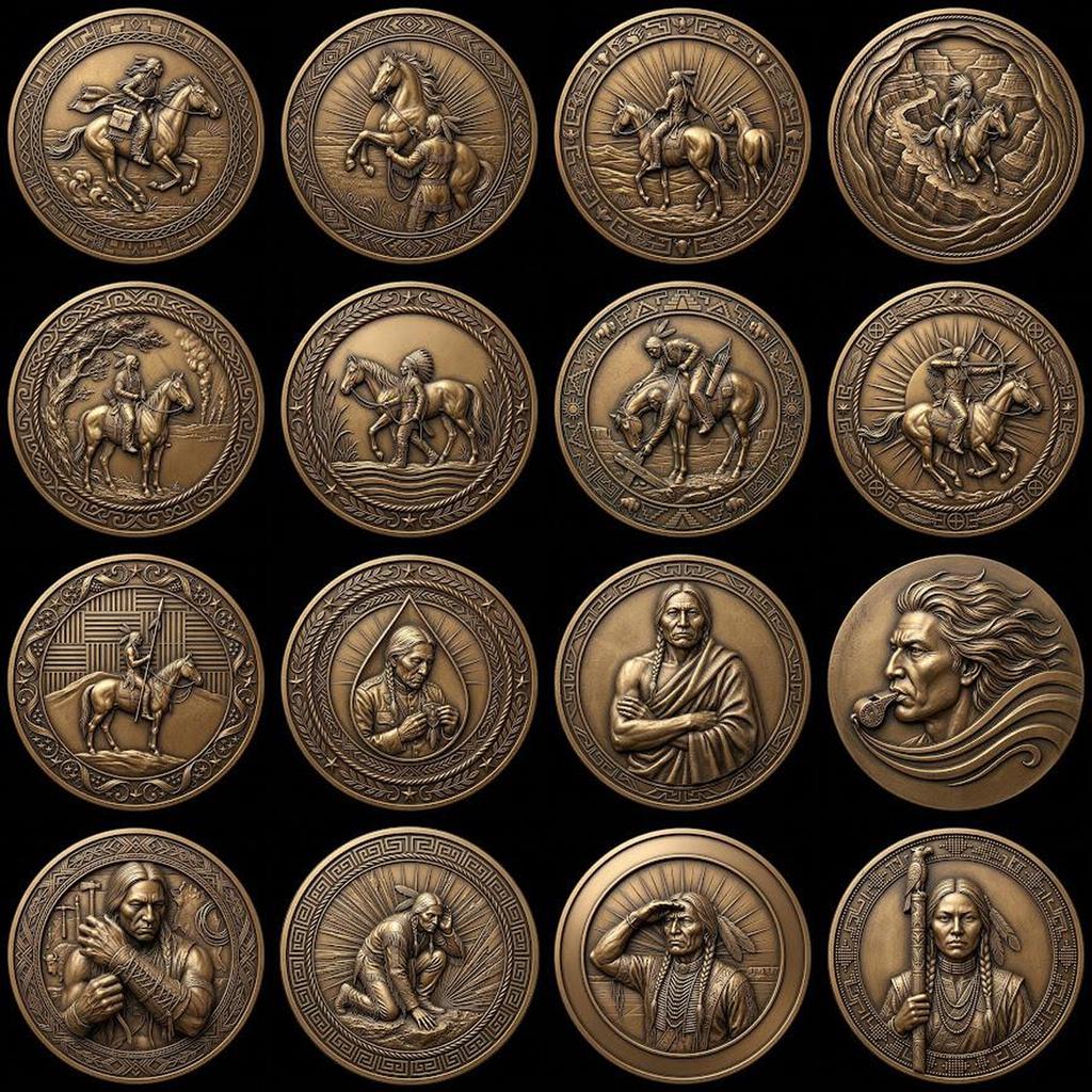 Native American Warrior Depth Map, Laser Engraving PNG, Coin Relief Portrait