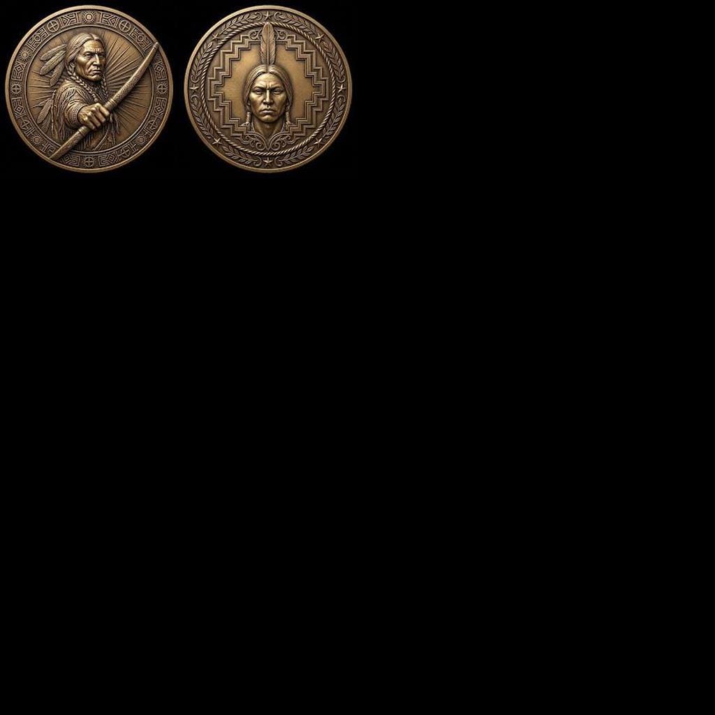 Native American Warrior Depth Map, Laser Engraving PNG, Coin Relief Portrait