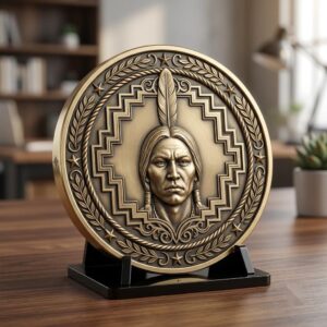 Native American Warrior Depth Map, Laser Engraving PNG, Coin Relief Portrait