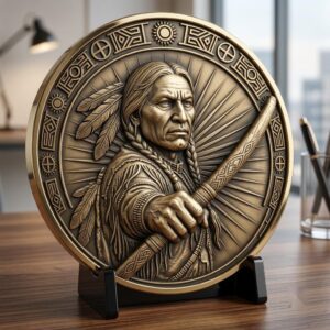 Native American Warrior Depth Map, Laser Engraving PNG, Coin Relief Portrait