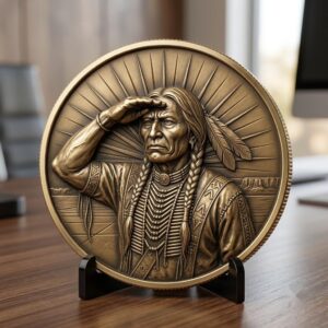 Native American Warrior Depth Map, Laser Engraving PNG, Coin Relief Portrait