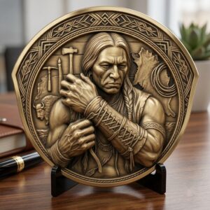 Native American Warrior Depth Map, Laser Engraving PNG, Coin Relief Portrait