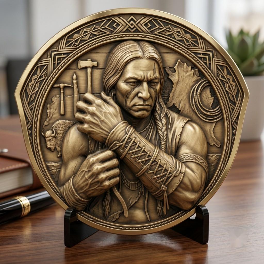 Native American Warrior Depth Map, Laser Engraving PNG, Coin Relief Portrait