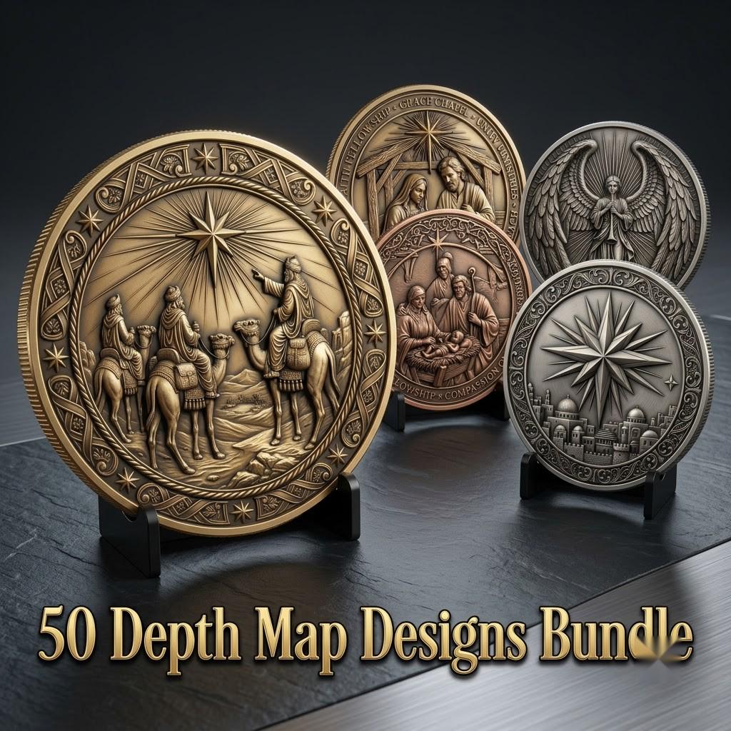 Nativity Challenge Coin Laser Relief, Christmas Faith Token Bundle