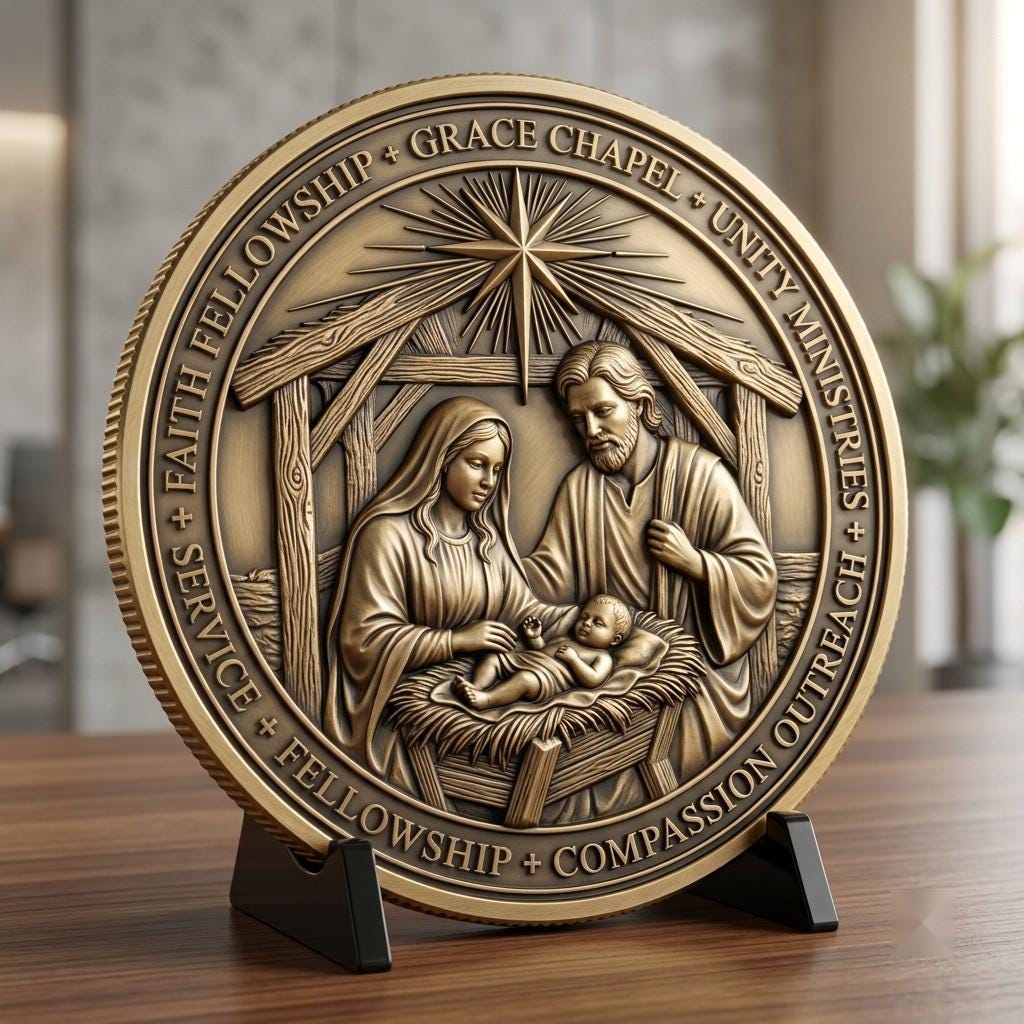 Nativity Challenge Coin Laser Relief, Christmas Faith Token Bundle