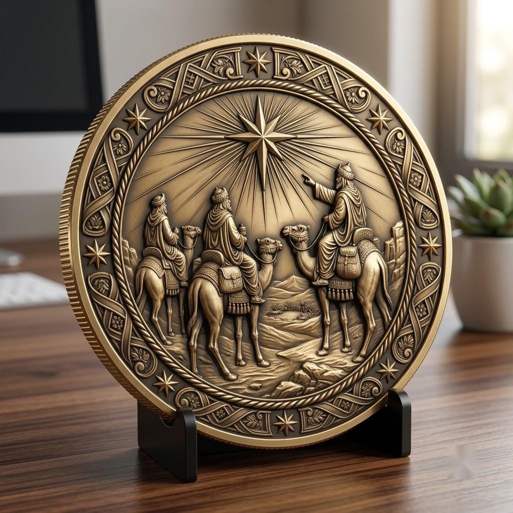 Nativity Challenge Coin Laser Relief, Christmas Faith Token Bundle