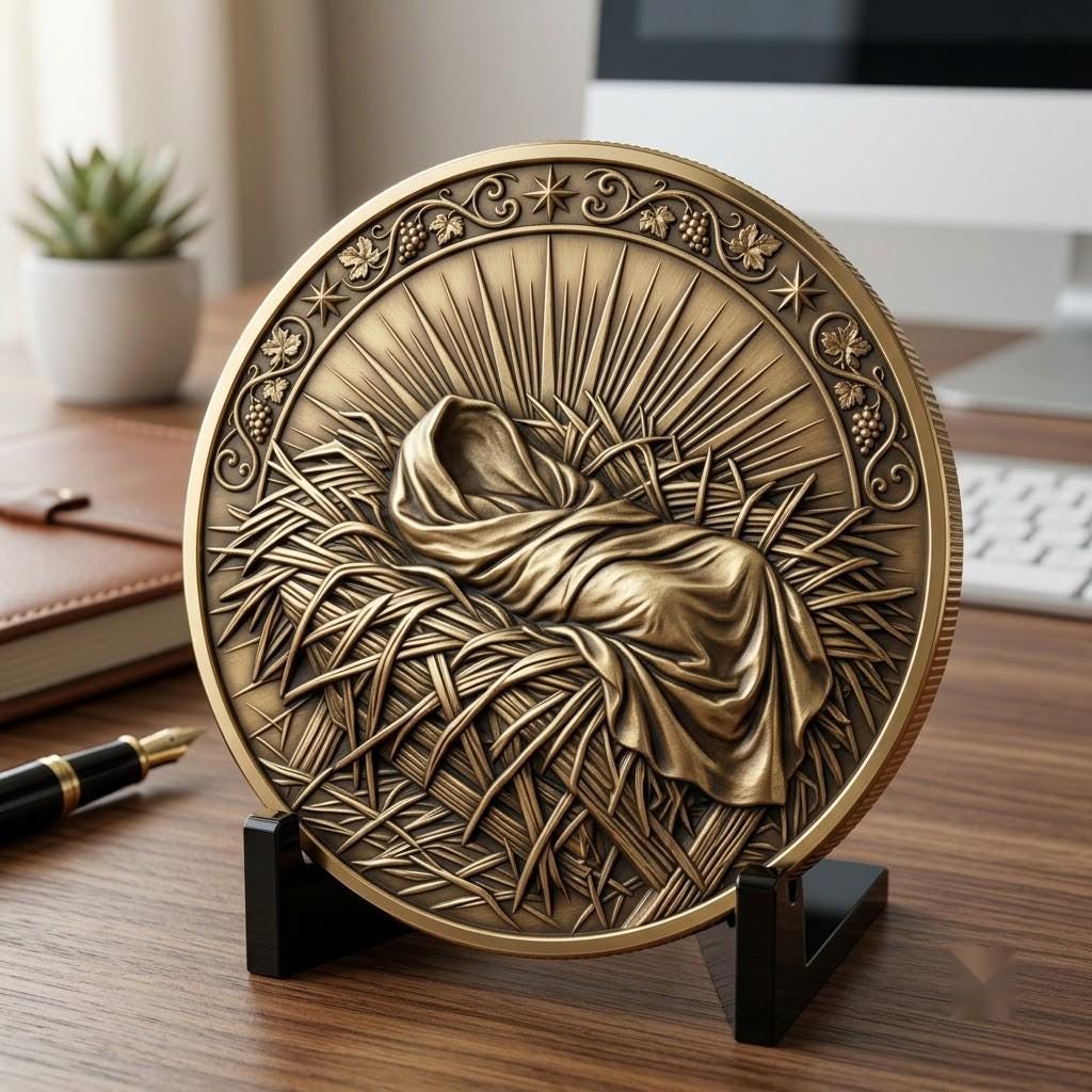 Nativity Challenge Coin Laser Relief, Christmas Faith Token Bundle