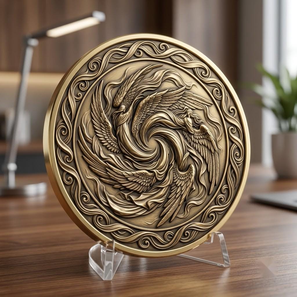 Nativity Challenge Coin PNG, 3D Relief Engraving Depth Map, Christmas Token