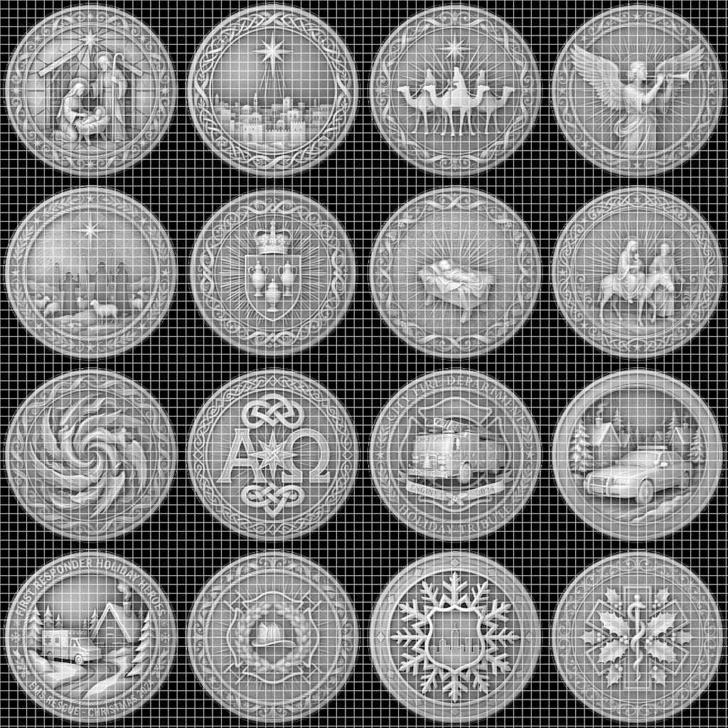 Nativity Challenge Coin PNG, 3D Relief Engraving Depth Map, Christmas Token