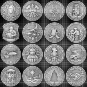 Nativity Challenge Coin PNG, 3D Relief Engraving Depth Map, Christmas Token