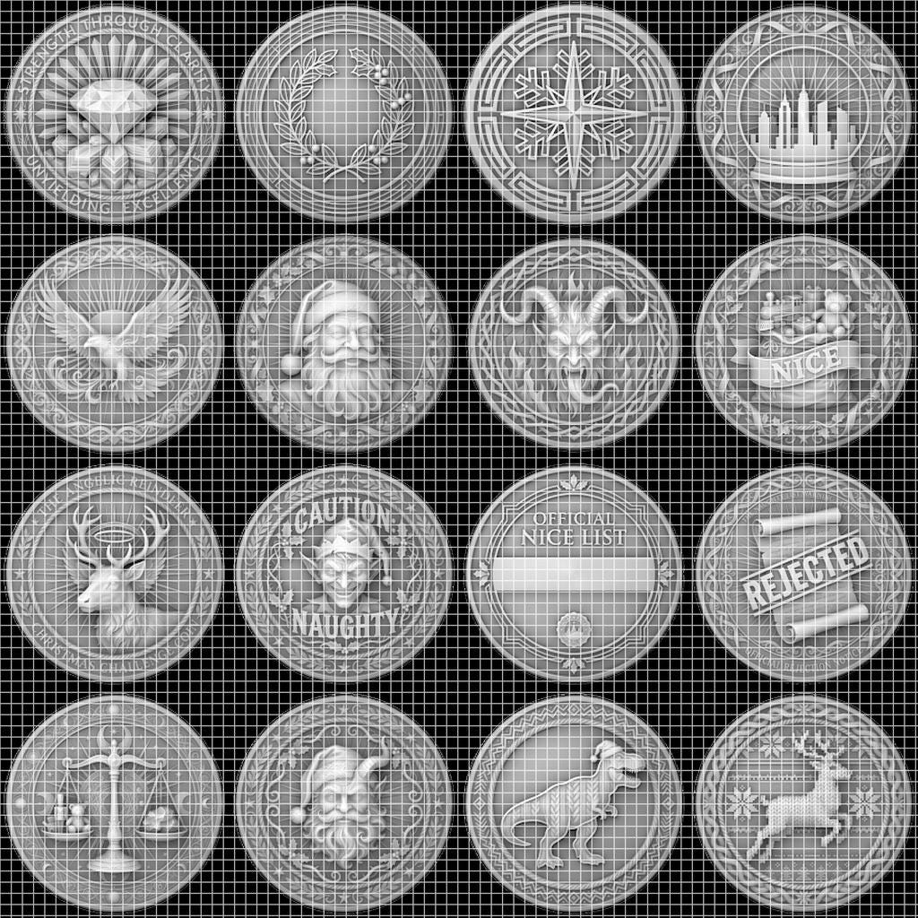 Nativity Challenge Coin PNG, 3D Relief Engraving Depth Map, Christmas Token