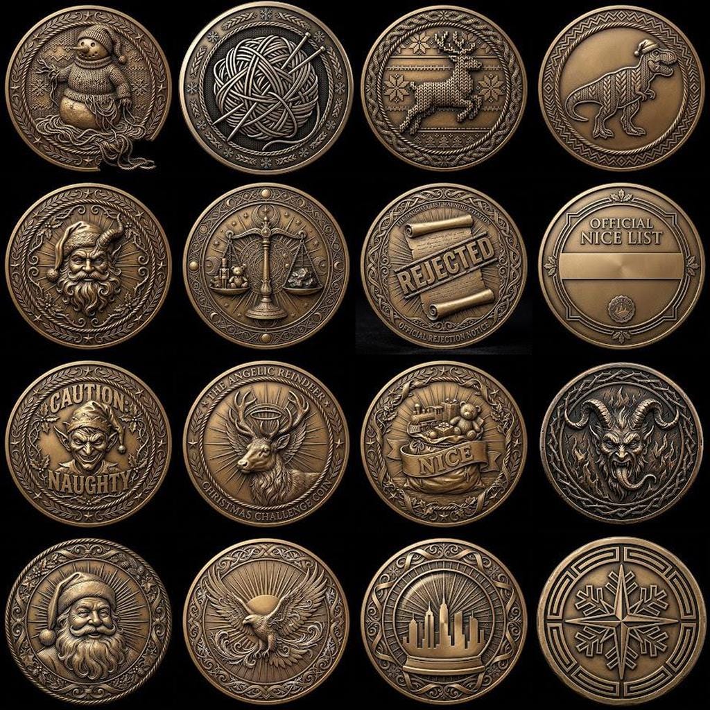 Nativity Challenge Coin PNG, 3D Relief Engraving Depth Map, Christmas Token