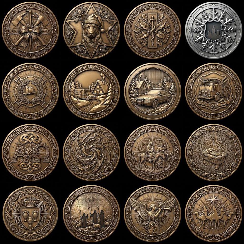Nativity Challenge Coin PNG, 3D Relief Engraving Depth Map, Christmas Token