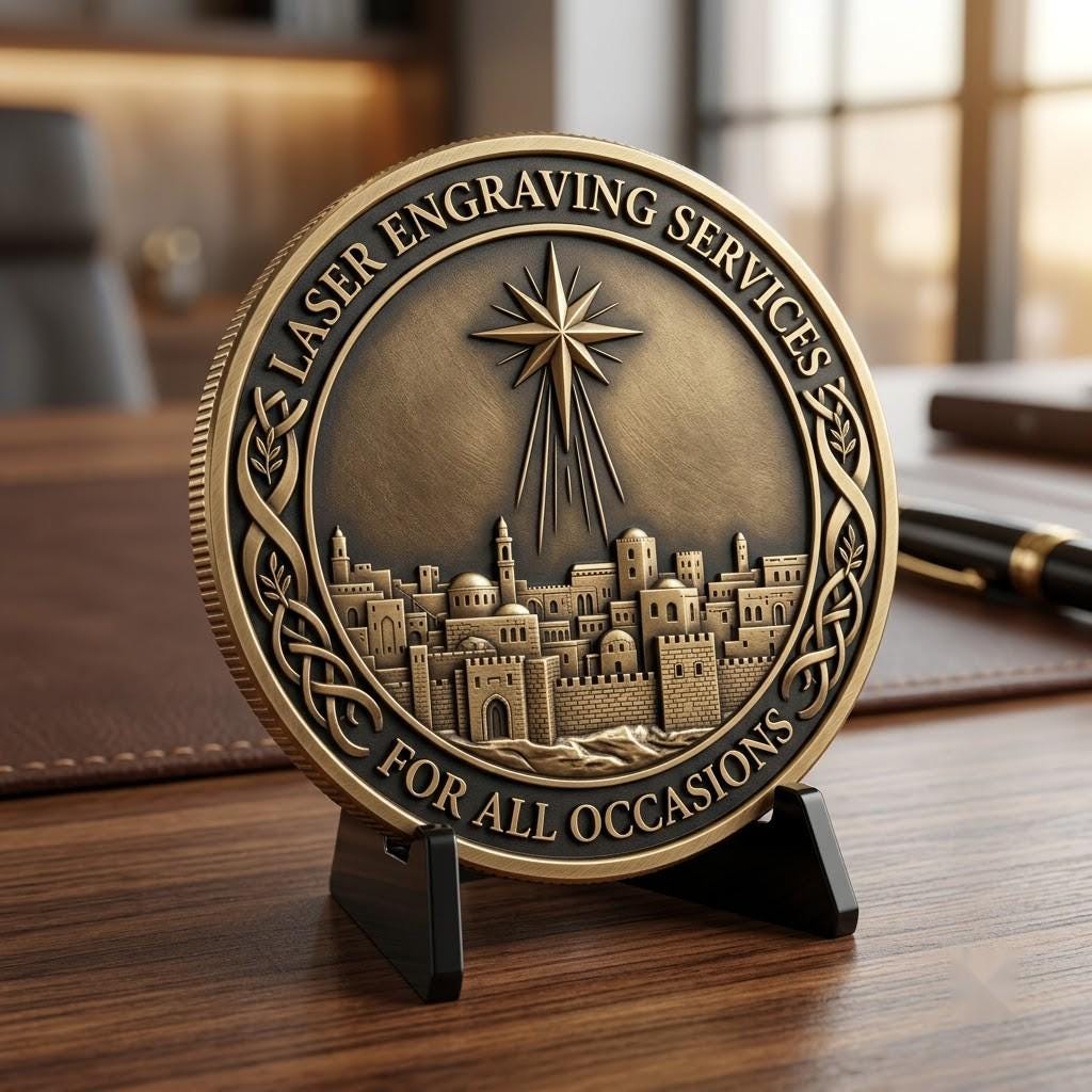 Nativity Challenge Coin PNG, 3D Relief Engraving Depth Map, Christmas Token