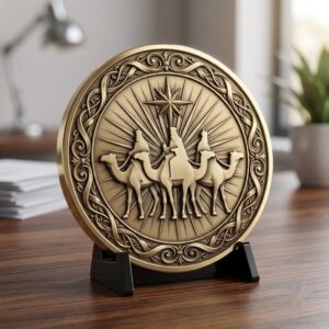 Nativity Challenge Coin PNG, 3D Relief Engraving Depth Map, Christmas Token