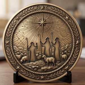 Nativity Challenge Coin PNG, 3D Relief Engraving Depth Map, Christmas Token