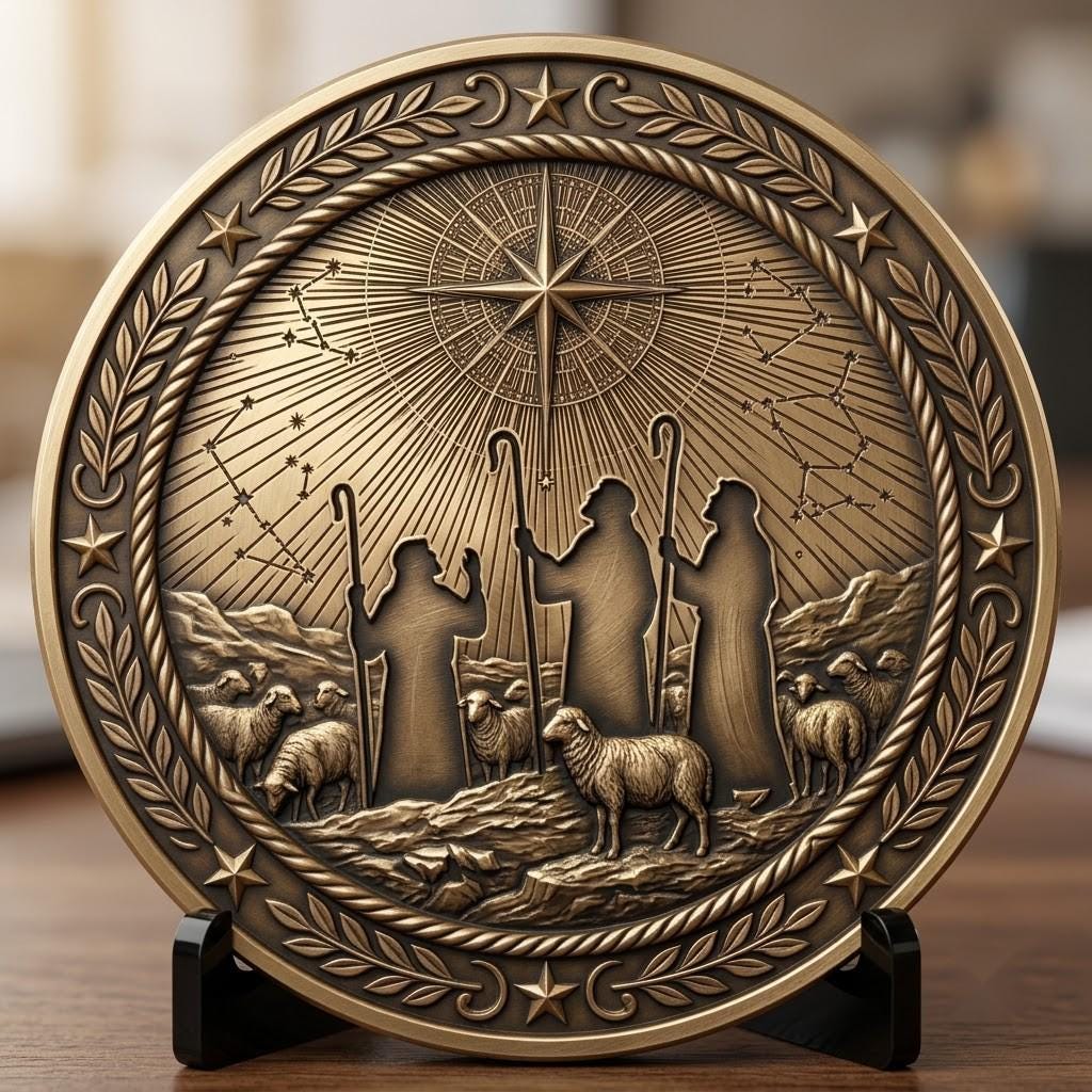 Nativity Challenge Coin PNG, 3D Relief Engraving Depth Map, Christmas Token