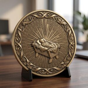 Nativity Challenge Coin PNG, 3D Relief Engraving Depth Map, Christmas Token