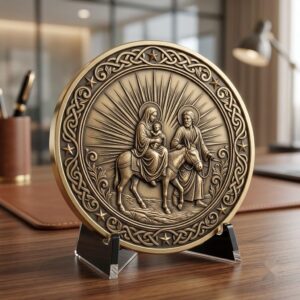 Nativity Challenge Coin PNG, 3D Relief Engraving Depth Map, Christmas Token