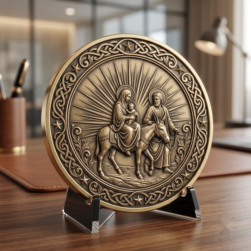 Nativity Challenge Coin PNG, 3D Relief Engraving Depth Map, Christmas Token