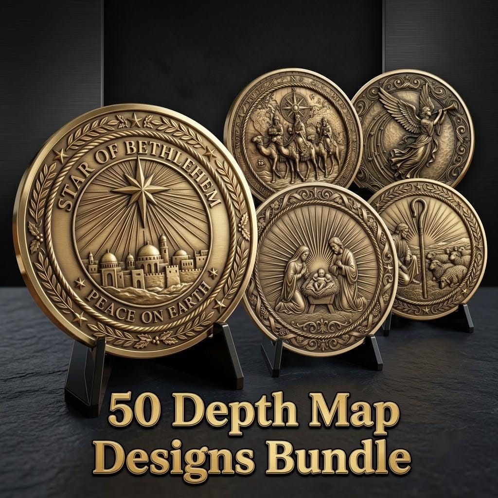 Nativity Laser Engraving File, Religious Christian Challenge Coin Relief Map
