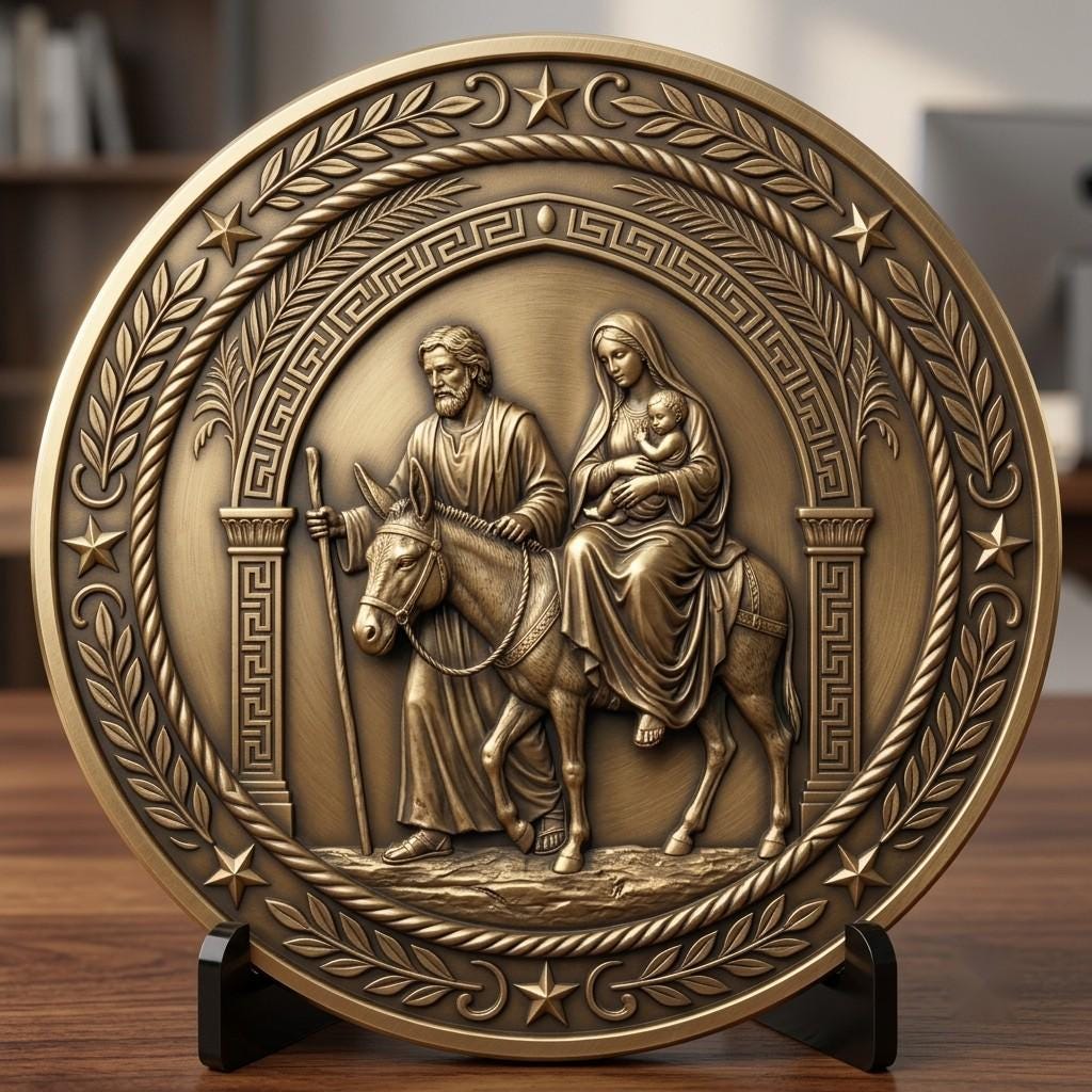 Nativity Laser Engraving File, Religious Christian Challenge Coin Relief Map