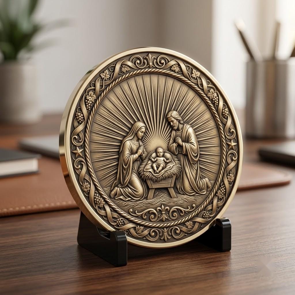 Nativity Laser Engraving File, Religious Christian Challenge Coin Relief Map